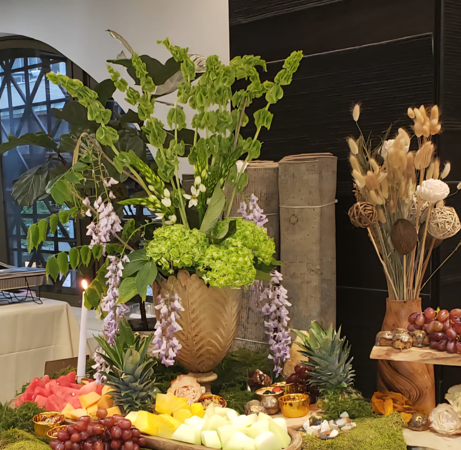 Wedding reception tablescape with bespoke florals